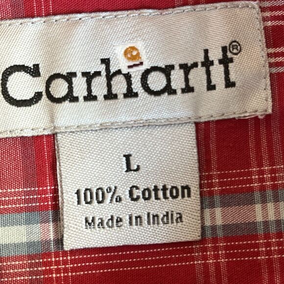 Carhartt Relaxed Fit Button Down Short Sleeve Shirt Mens Size L Plaid Red Blue - Picture 4 of 9